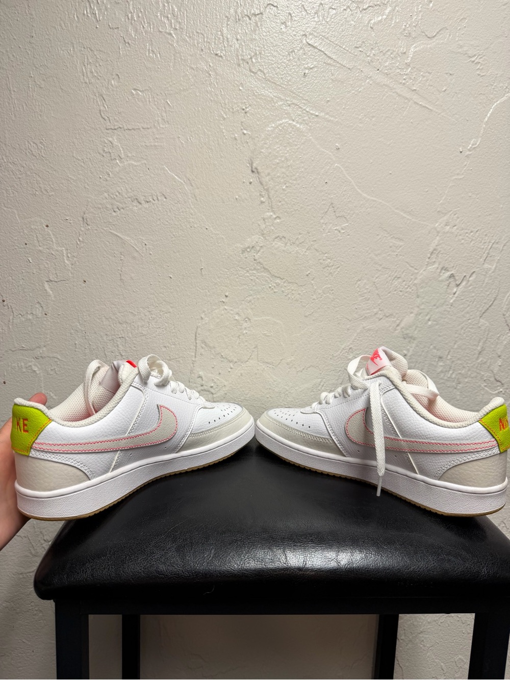 Nike Women's White Low-Top Sneakers with Pink Stitching and Lime Heel - Picture 8 of 12